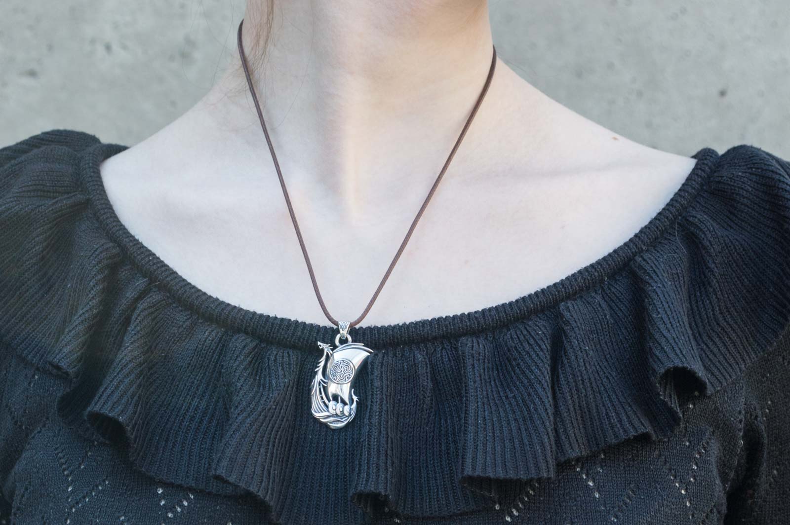 Pendentif Drakkar et Ornement — Argent 925