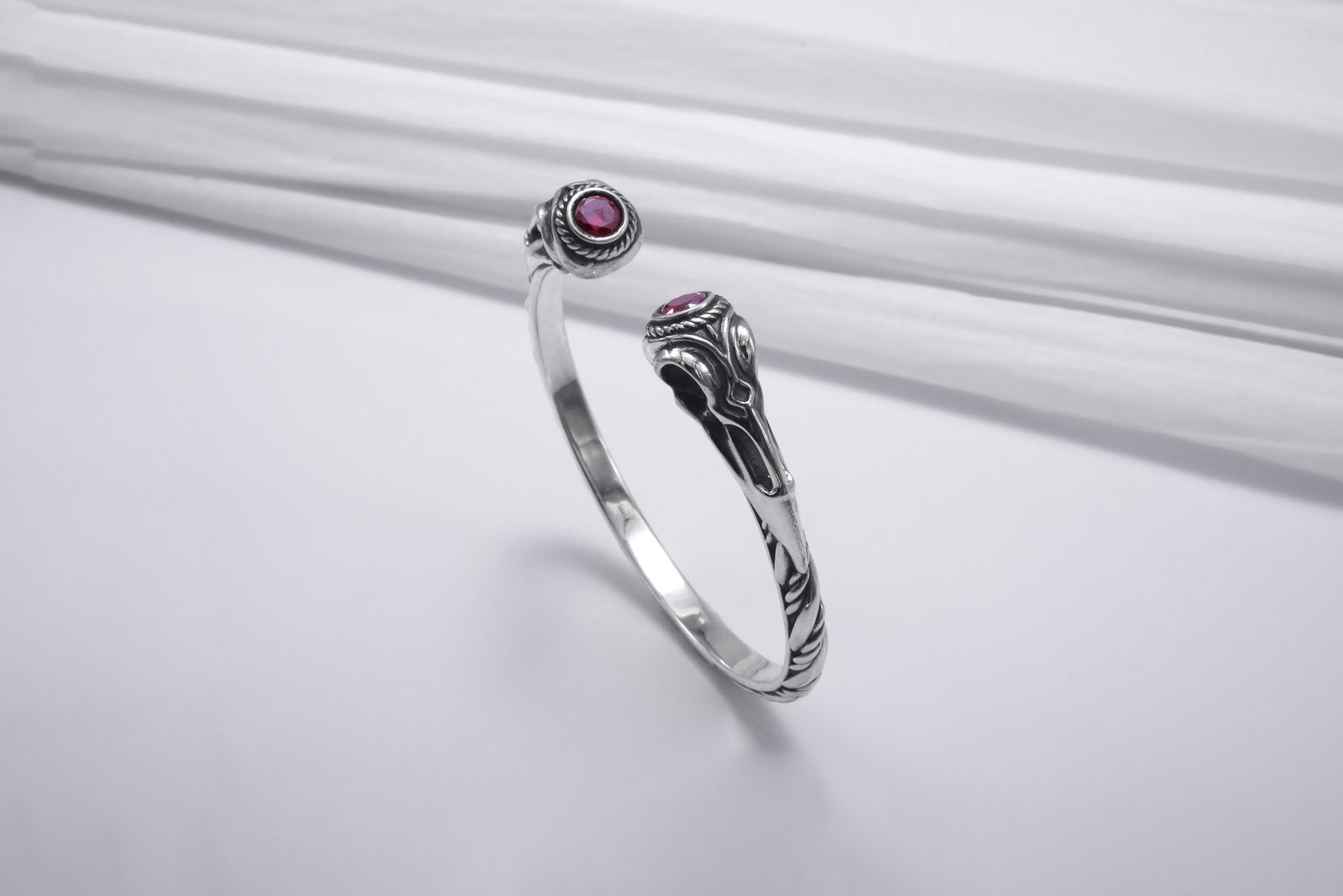 Bracelet Corbeau et Tête de Mort pierre rouge — Argent 925