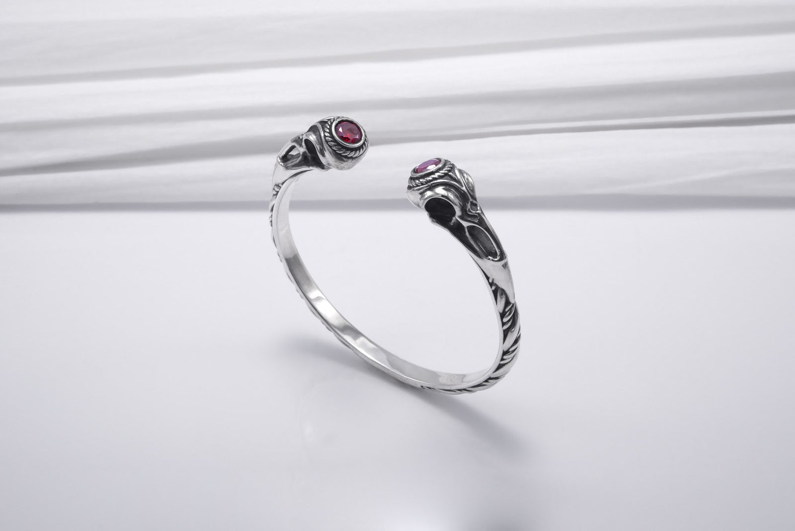 Bracelet Corbeau et Tête de Mort pierre rouge — Argent 925