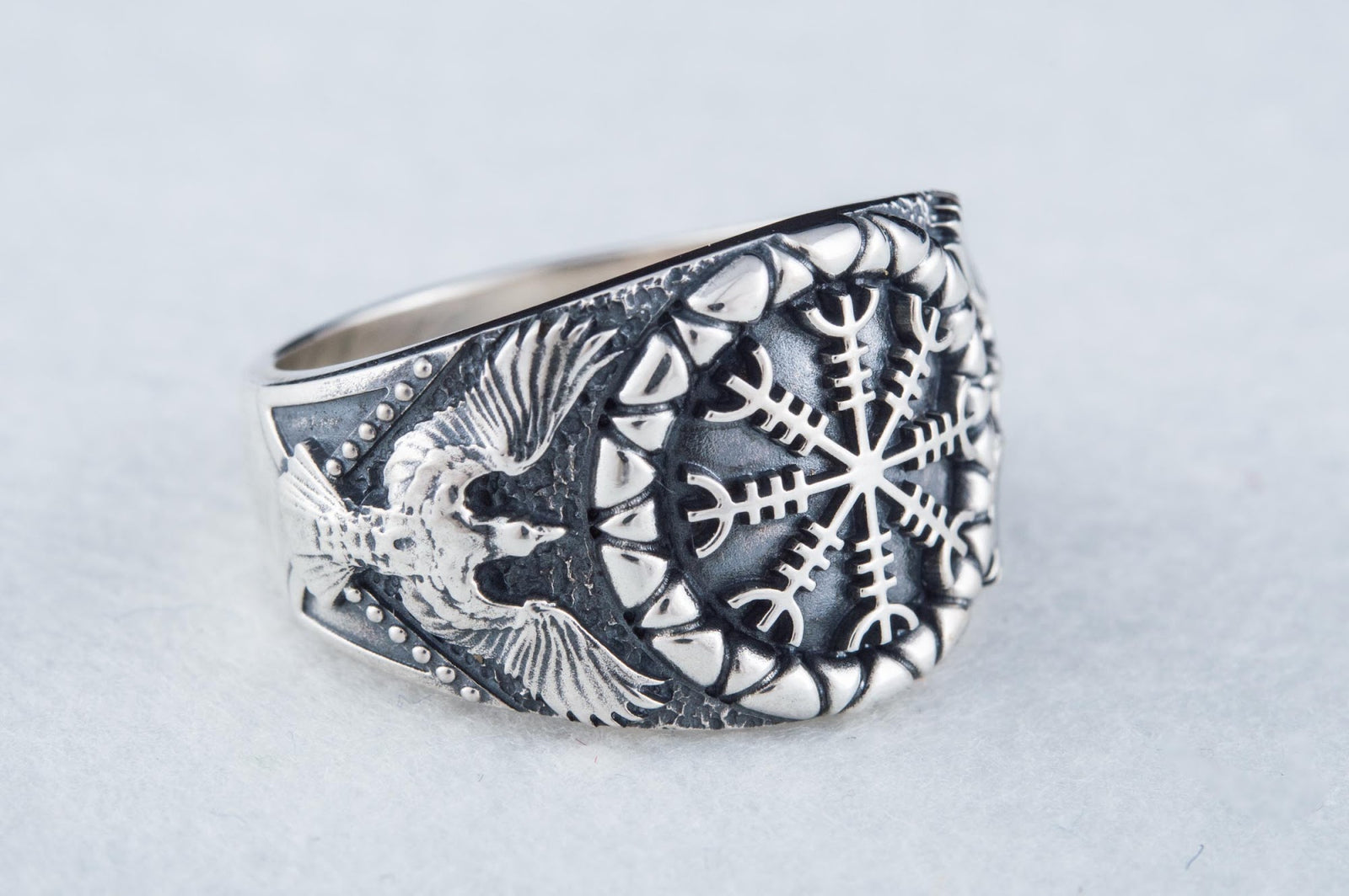 Bague Aegishjalmur et Corbeau — Argent 925