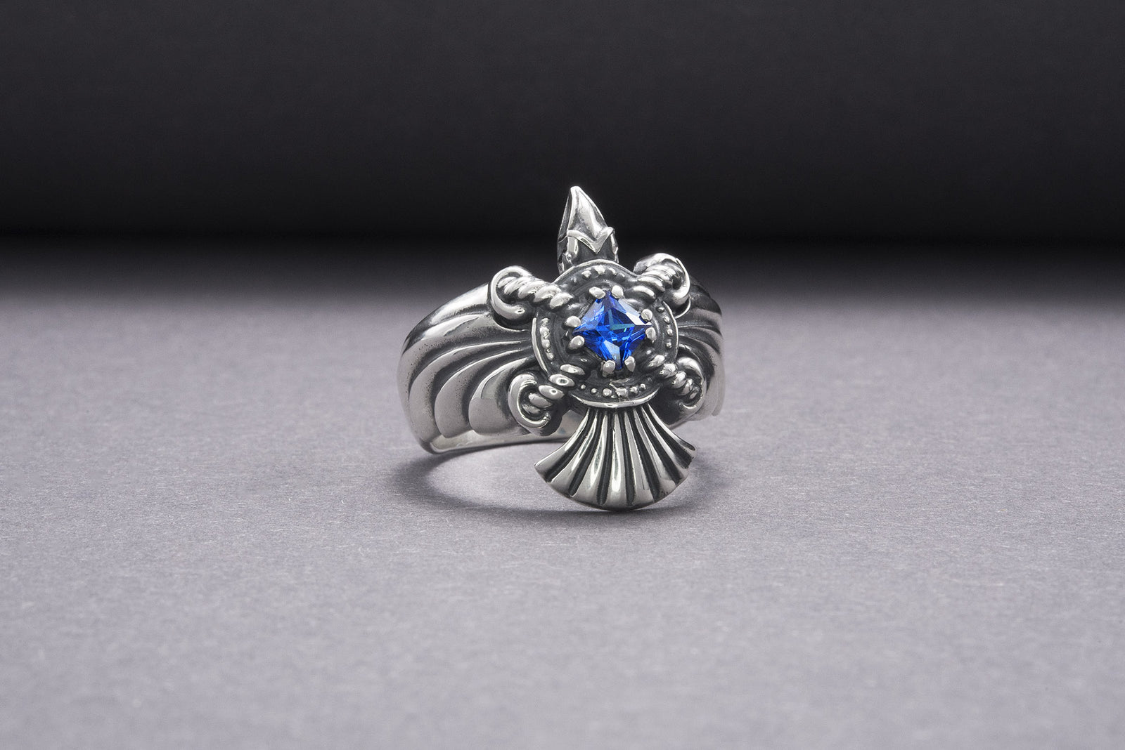 Bague Corbeau pierre bleue — Argent 925
