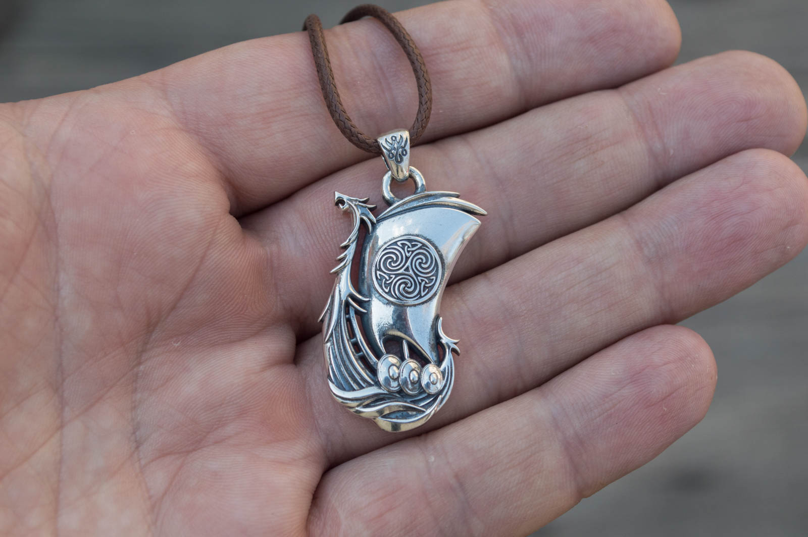 Pendentif Drakkar et Ornement — Argent 925