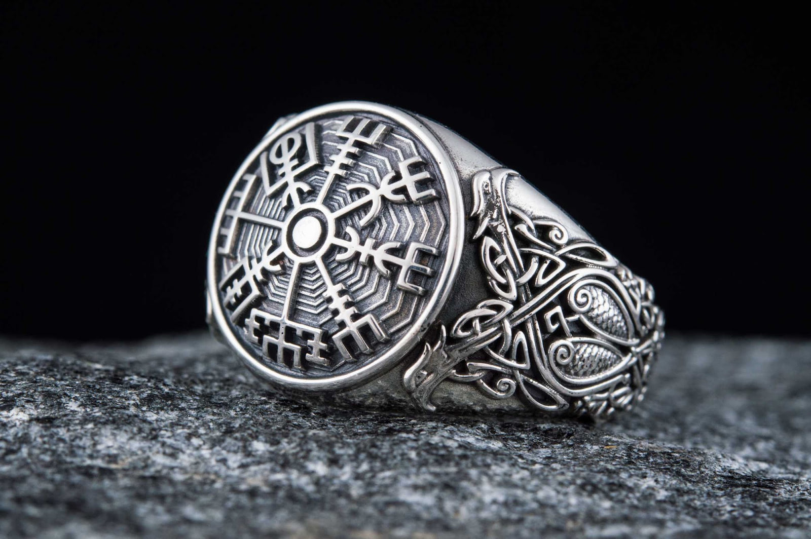 Bague Vegvisir et Ornement — Argent 925