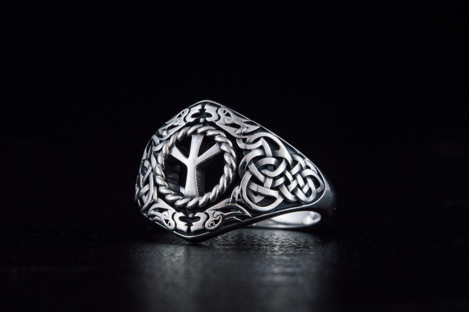 Bague Ornement et Algiz Runique — Argent 925