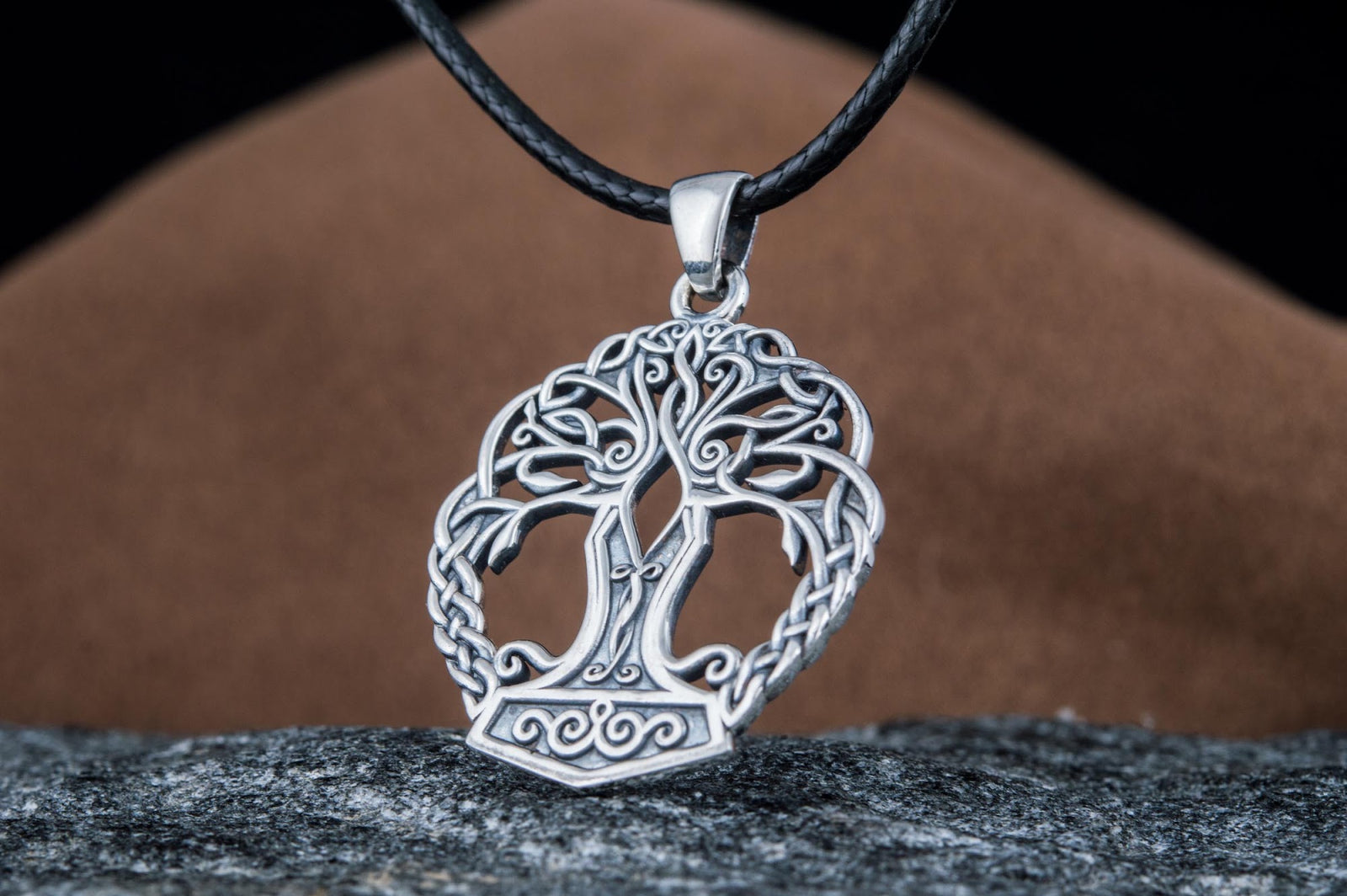 Pendentif Yggdrasil et Mjölnir — Argent 925