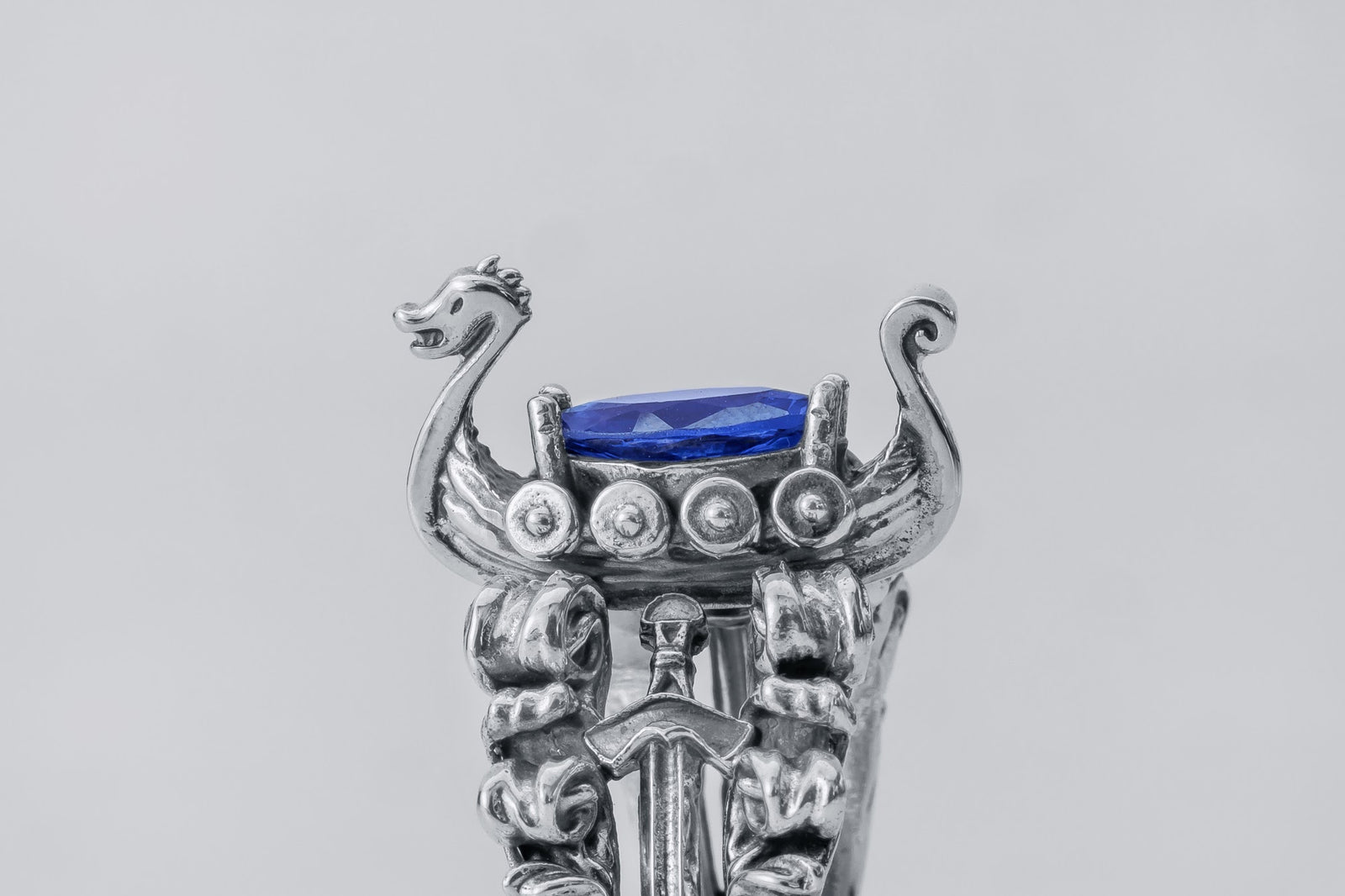 Bague Viking pierre bleue — Argent 925