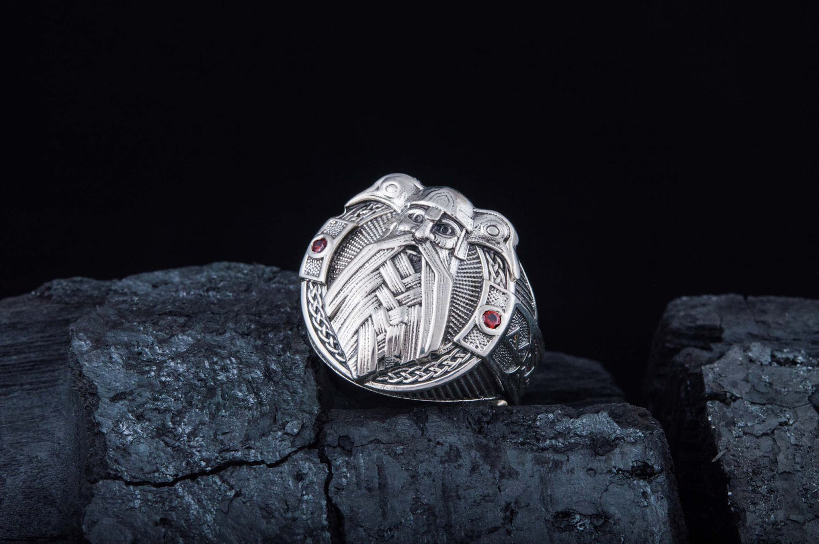 Bague Odin et Corbeau Viking — Argent 925