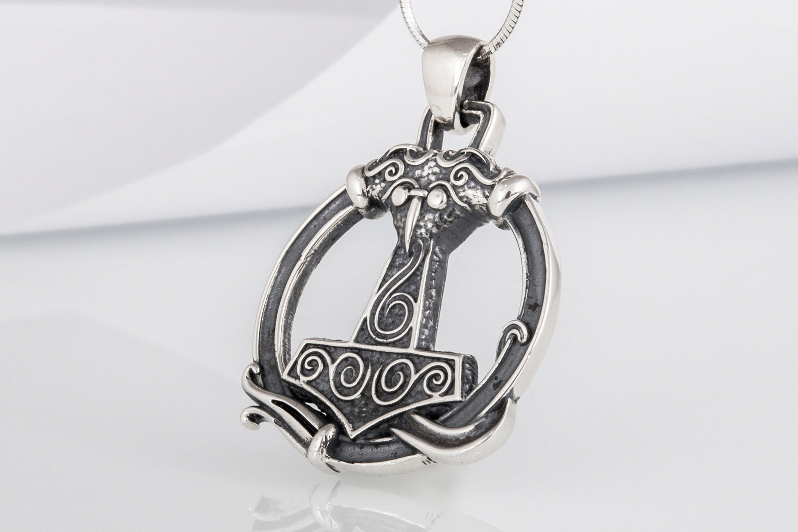 Pendentif Marteau de Thor et Ornement — Argent 925