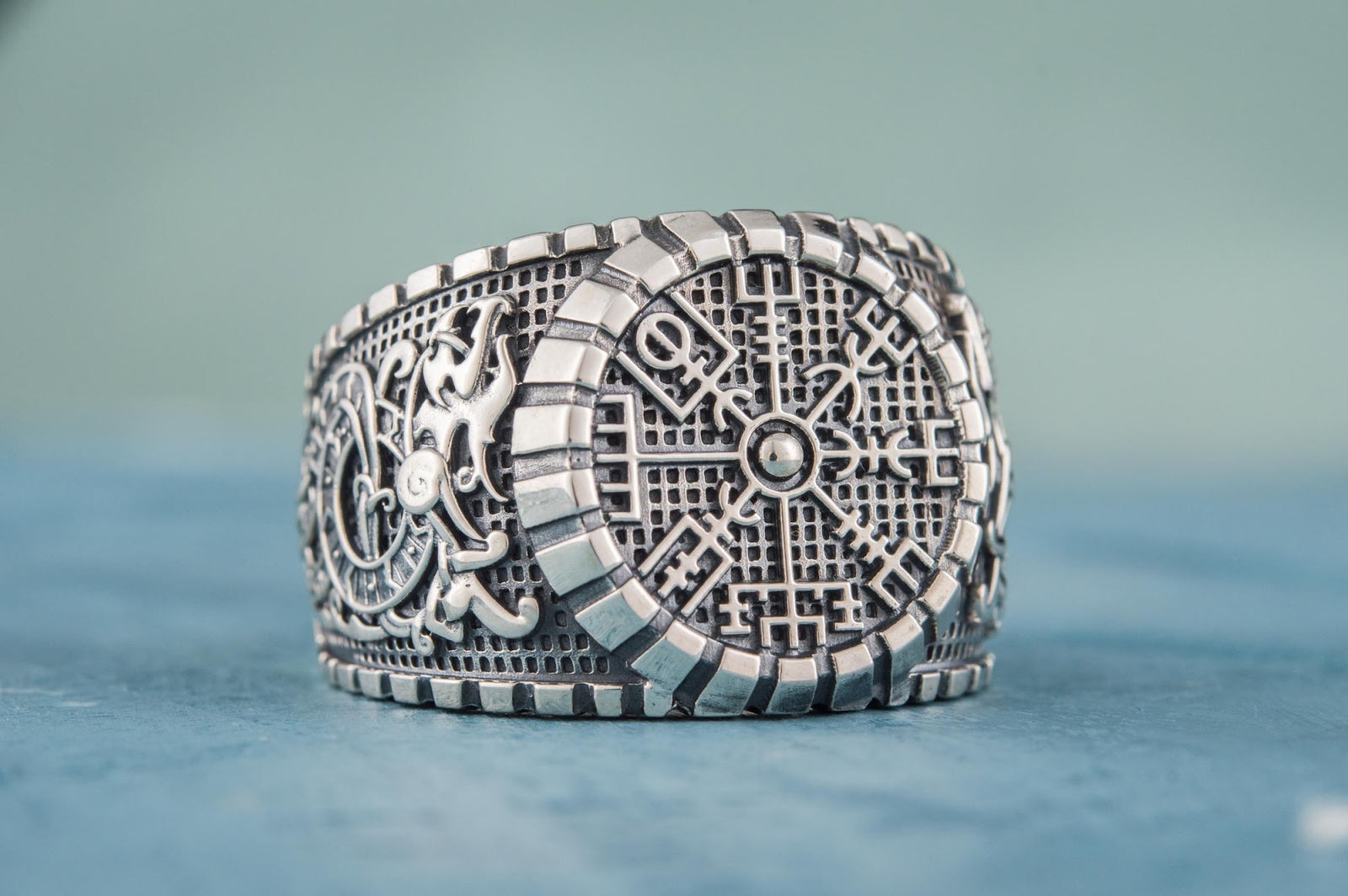 Bague Vegvisir et Ornement Massive — Argent 925