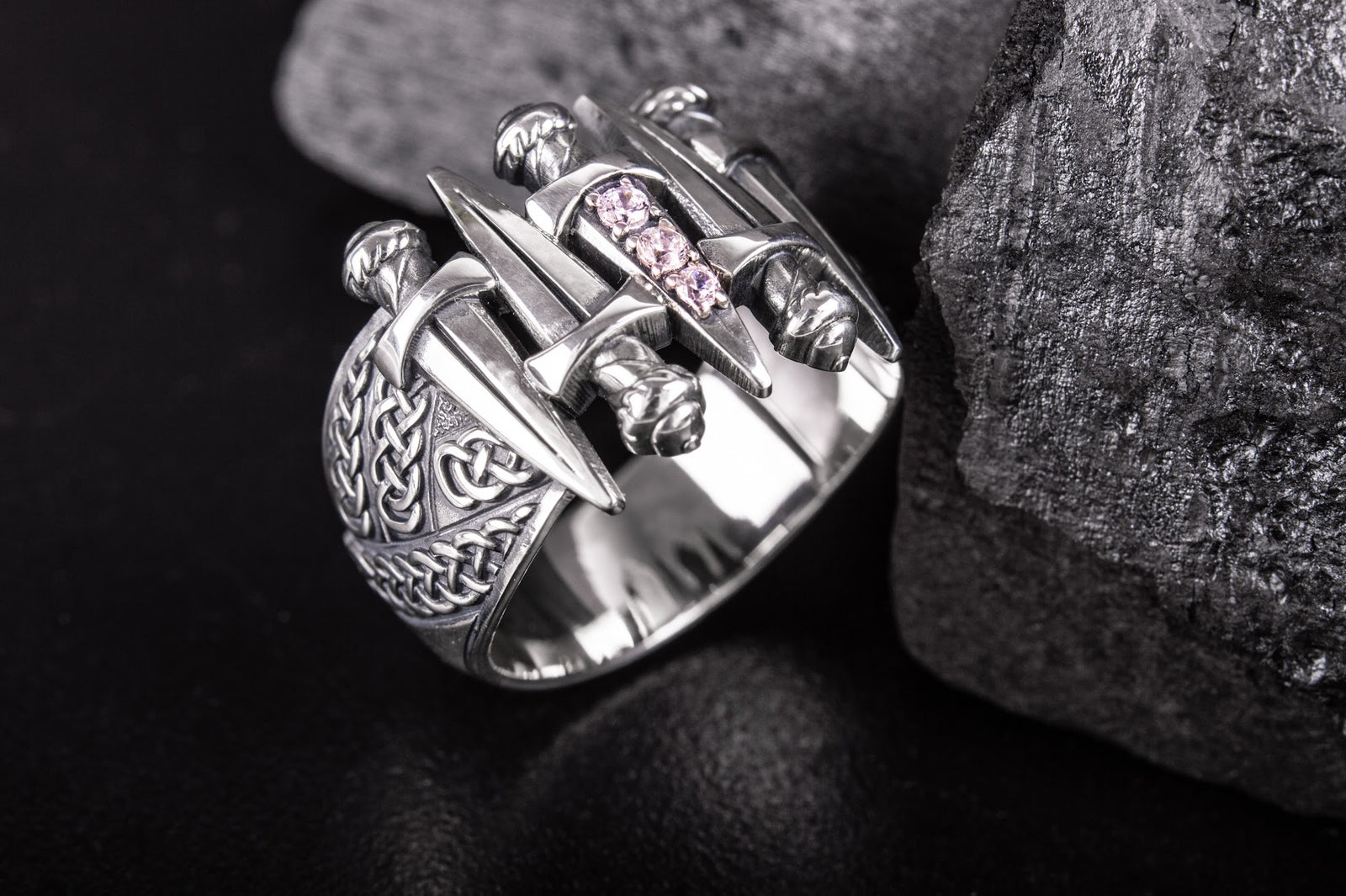 Bague Épée pierre transparente — Argent 925