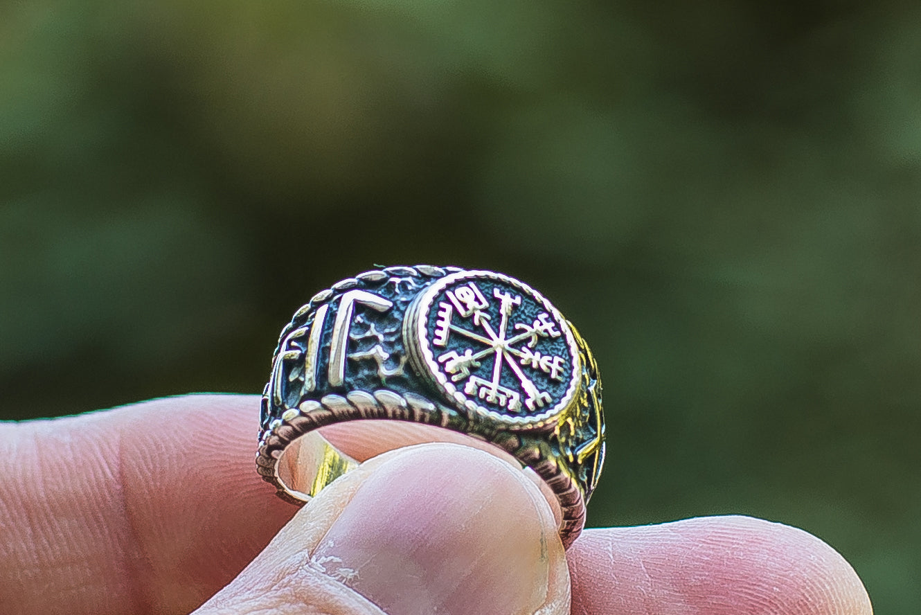 Bague Vegvisir et Salut à Odin — Argent 925