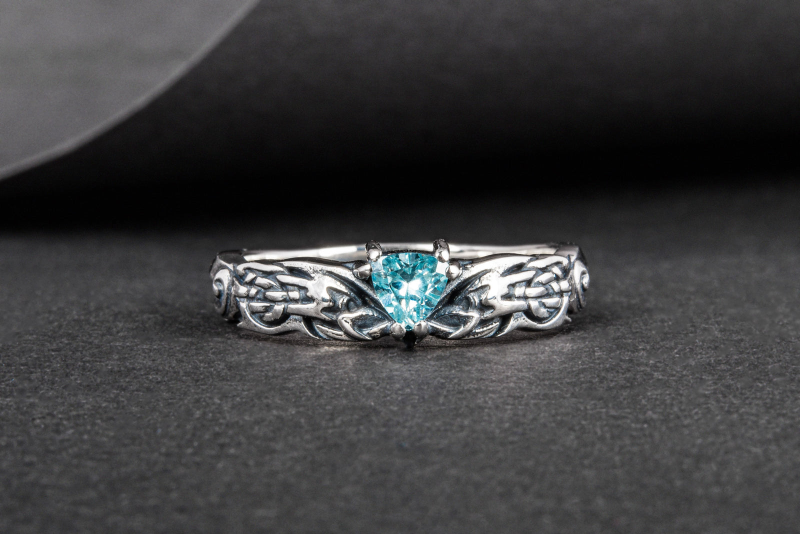 Bague Ornement pierre bleue — Argent 925