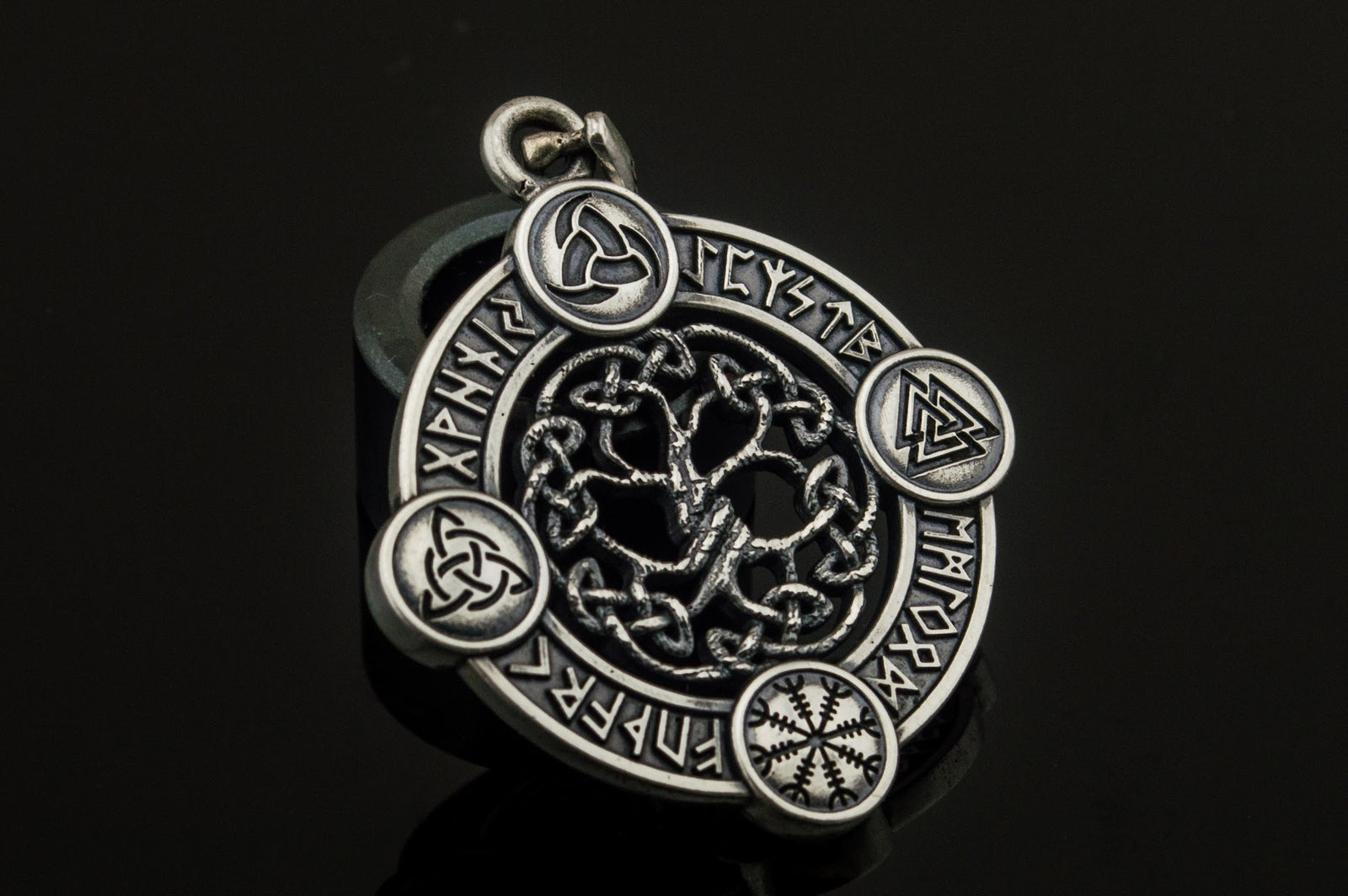 Pendentif Yggdrasil et Arbre Runique — Argent 925