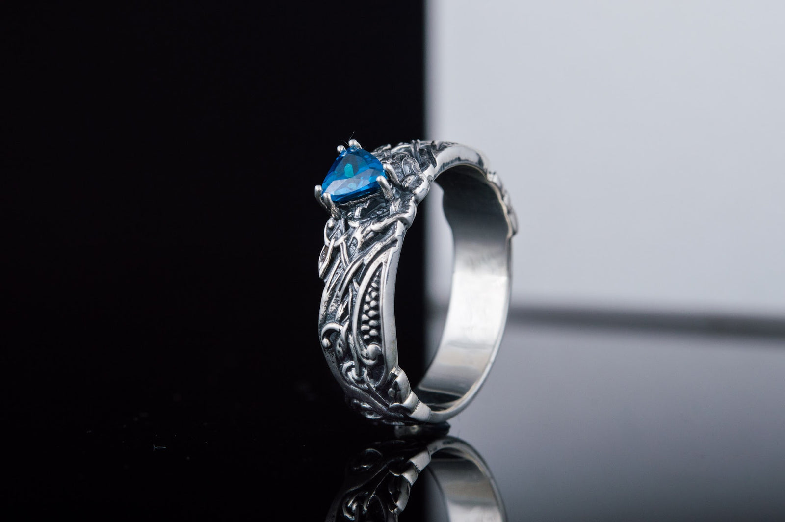 Bague Ornement pierre bleue Anneau — Argent 925