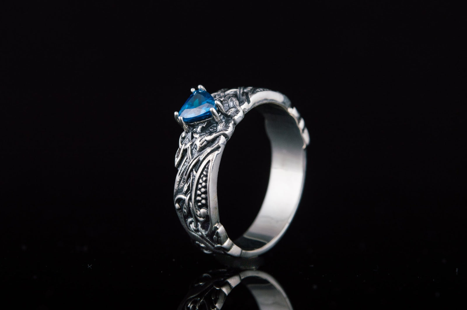 Bague Ornement pierre bleue Anneau — Argent 925