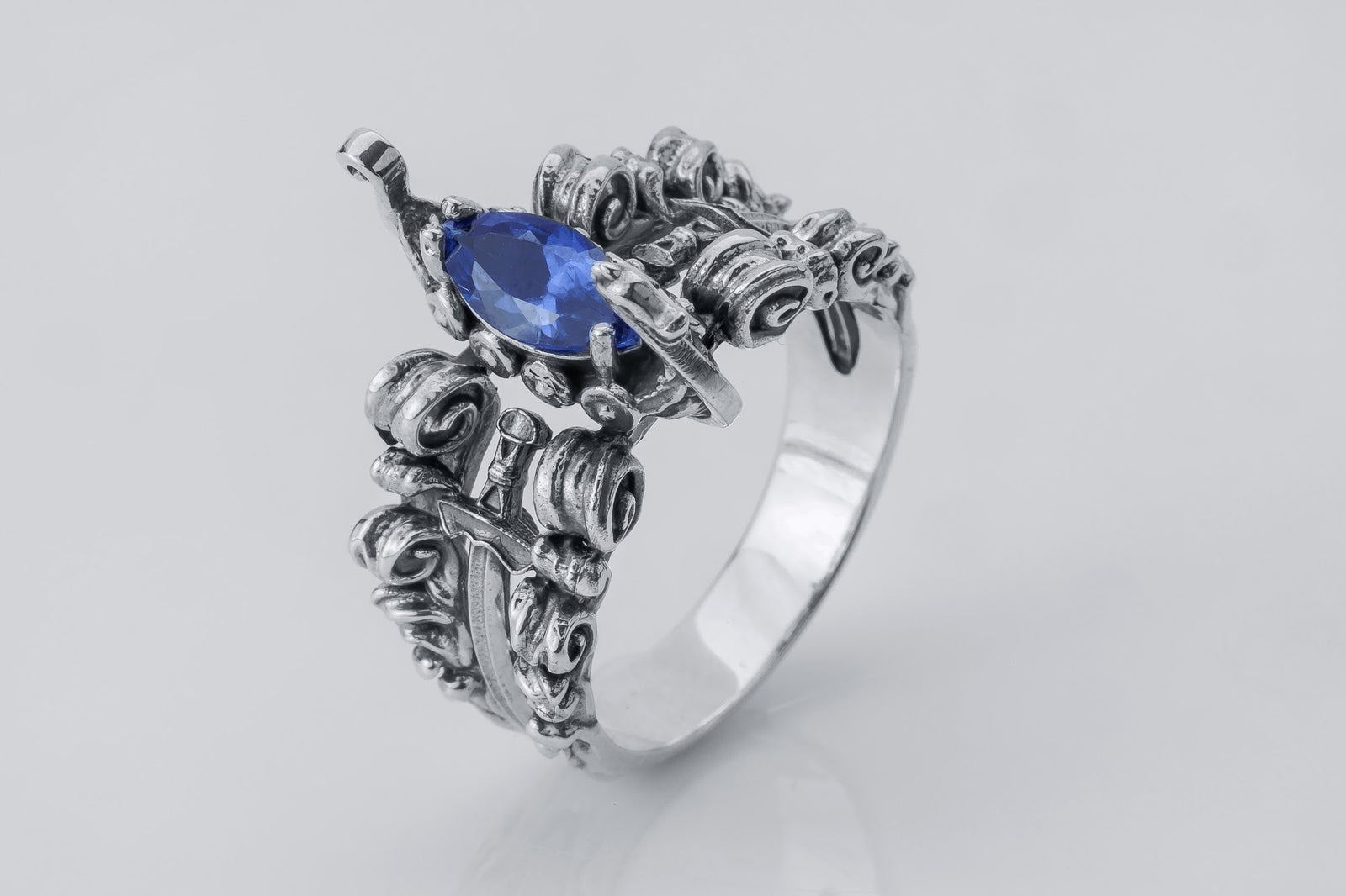 Bague Viking pierre bleue — Argent 925