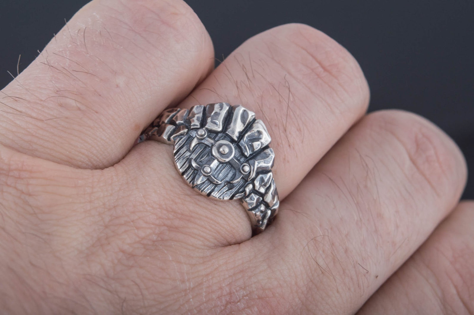 Bague Bouclier et Arbre — Argent 925