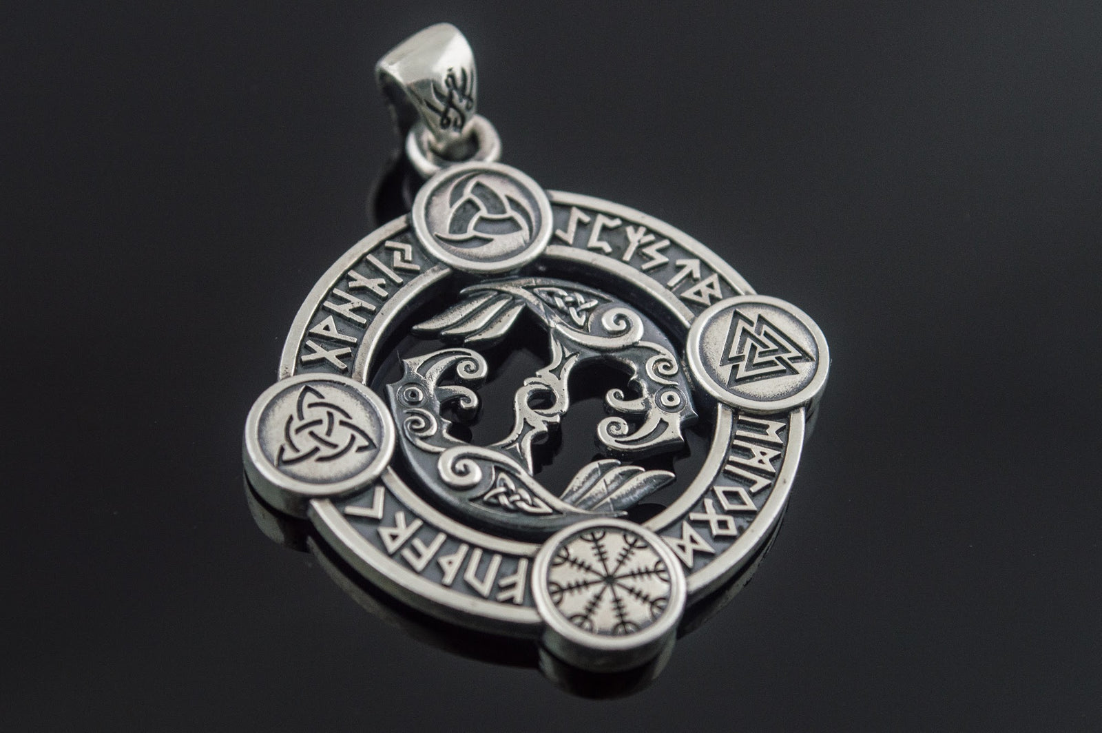 Pendentif Odin et Corbeau — Argent 925
