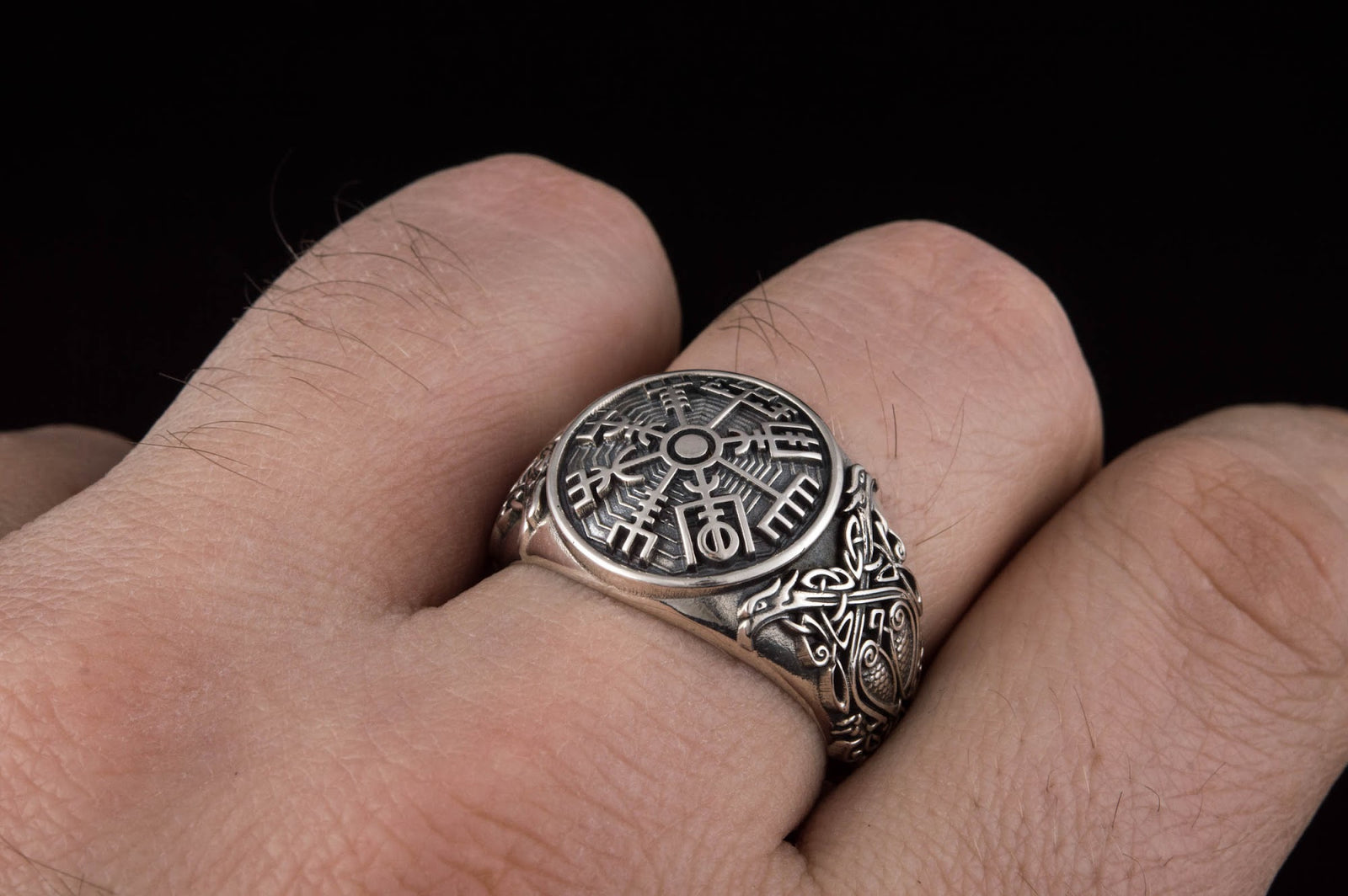 Bague Vegvisir et Ornement — Argent 925