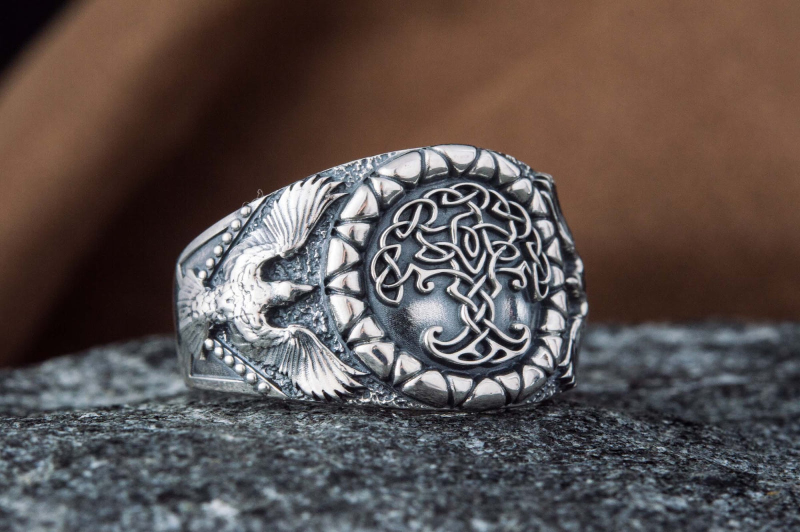 Bague Yggdrasil et Corbeau — Argent 925