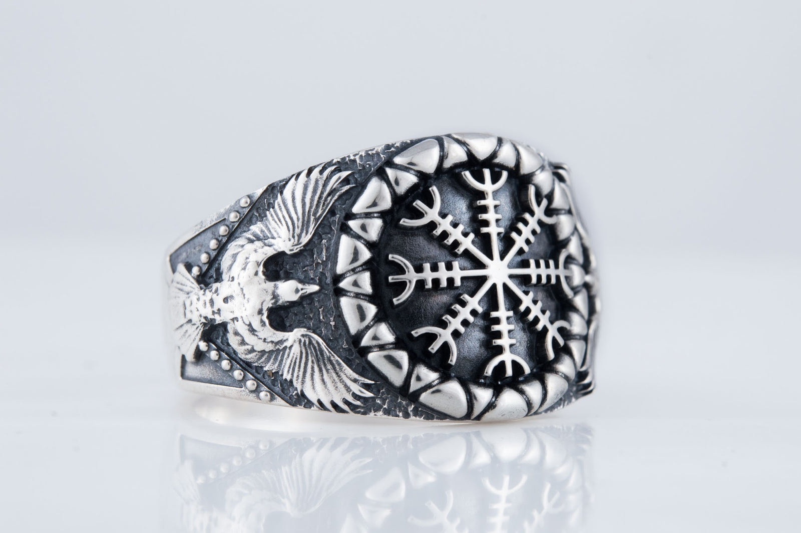Bague Aegishjalmur et Corbeau — Argent 925
