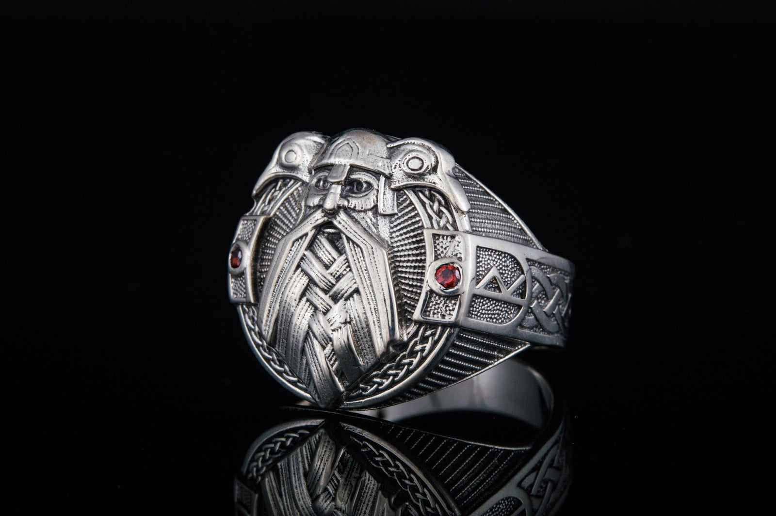 Bague Odin et Corbeau Viking — Argent 925