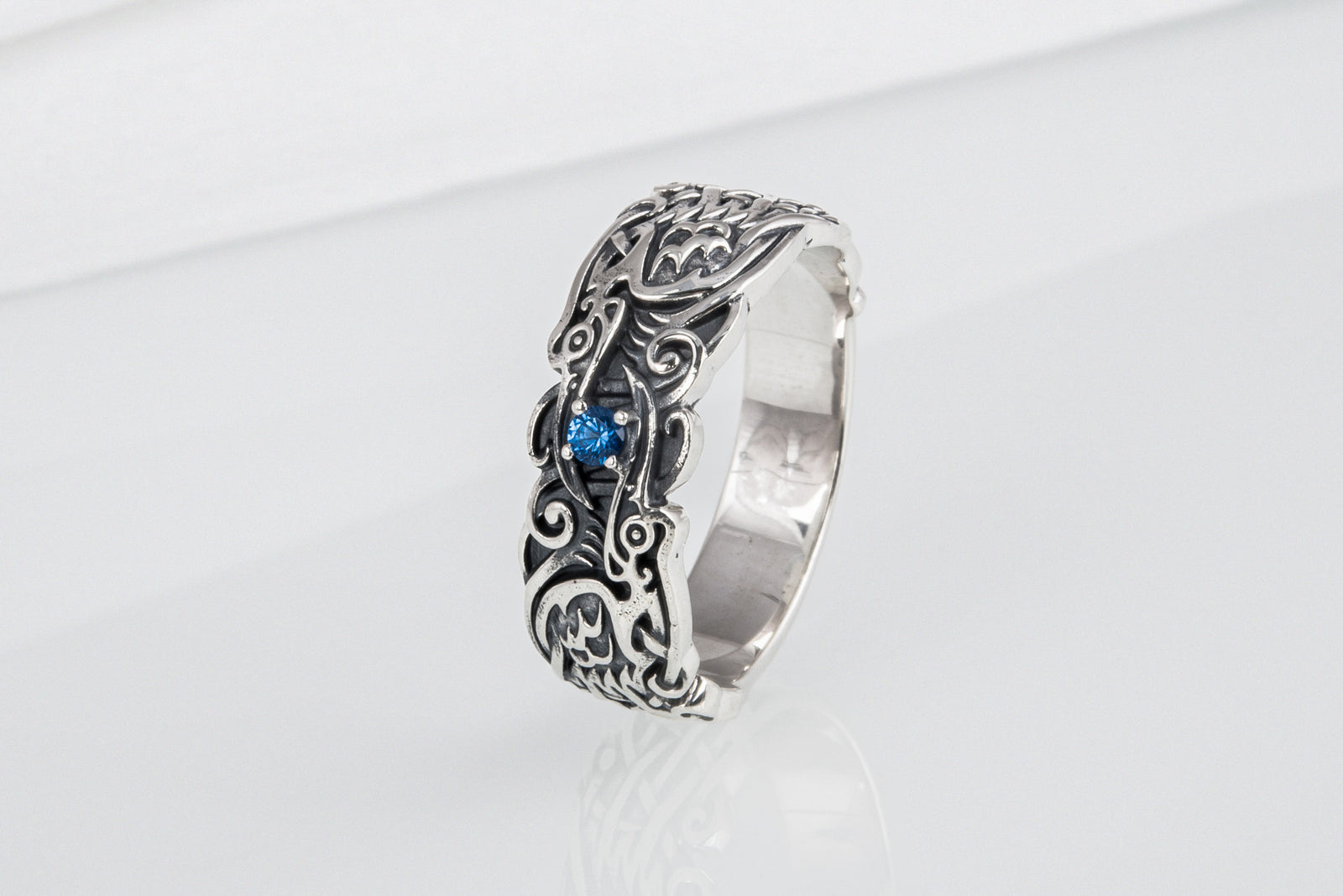 Bague Corbeaux et Ornement Anneau — Argent 925
