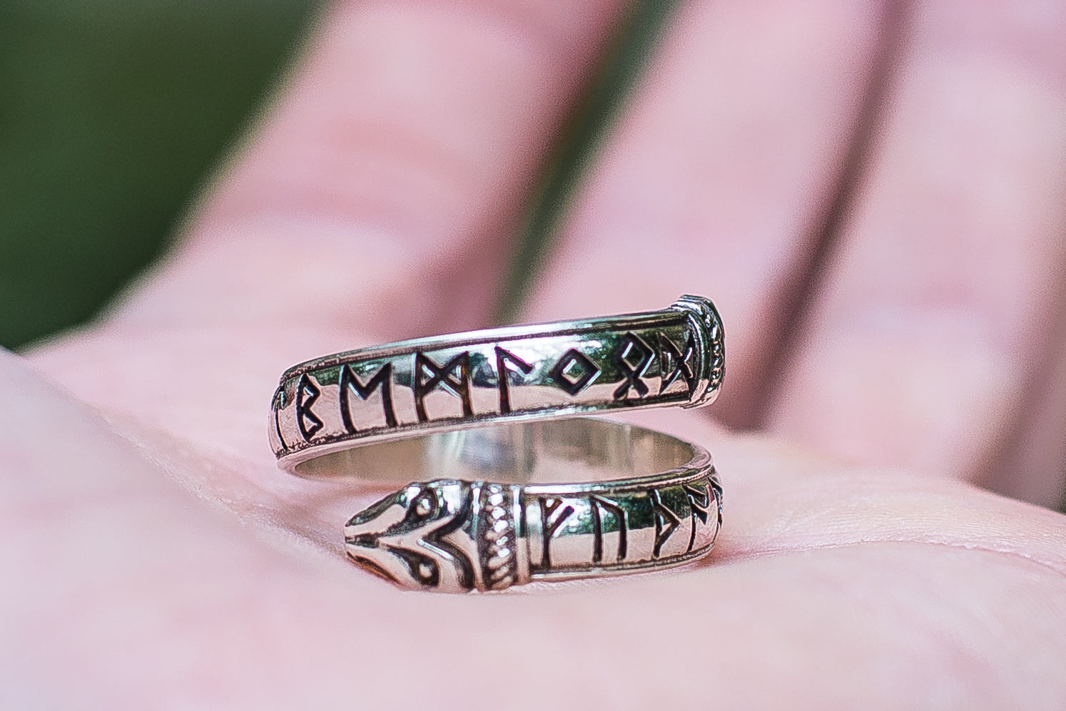 Bague Ouroboros et Futhark Ancien — Argent 925