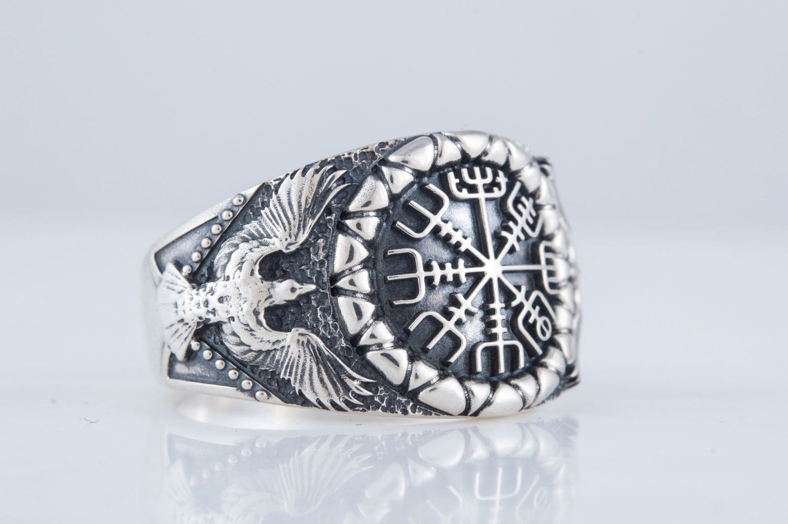 Bague Vegvisir et Corbeau — Argent 925