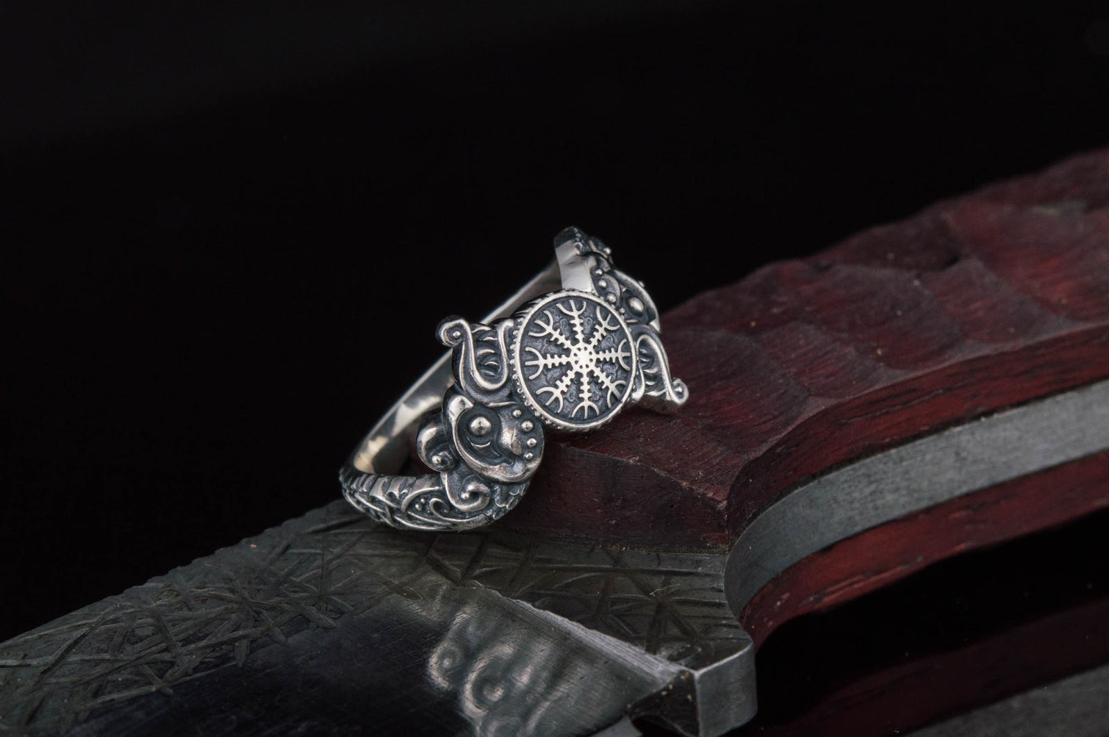 Bague Aegishjalmur et Loup — Argent 925