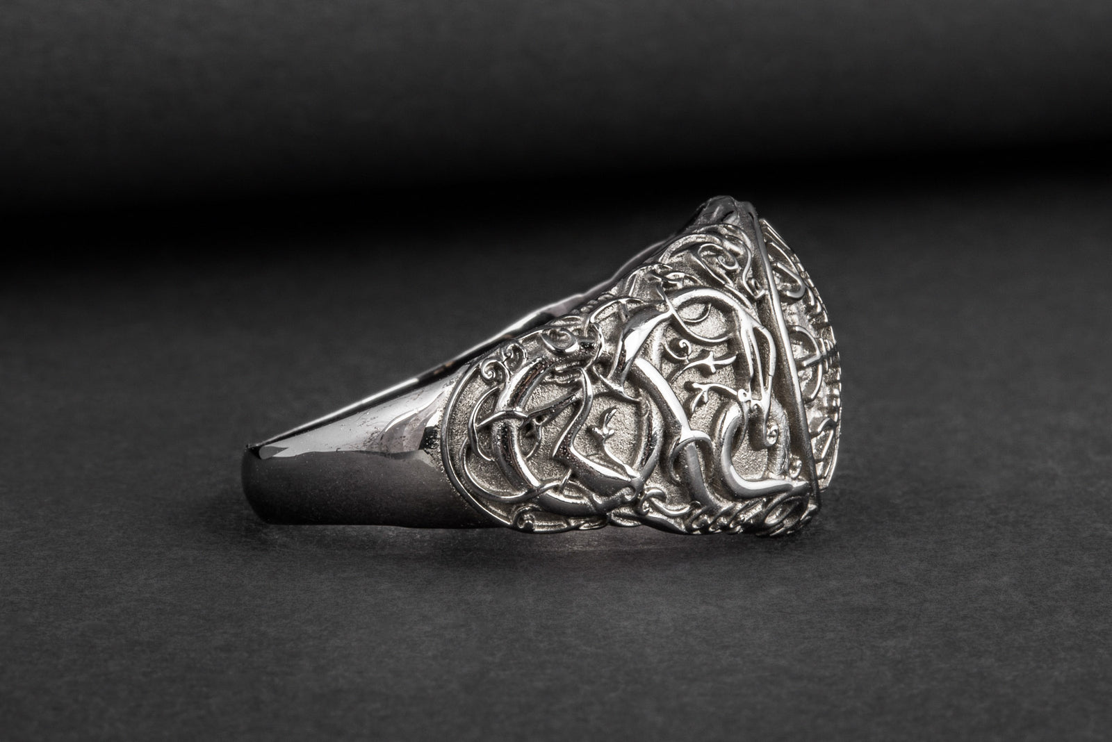 Bague Aegishjalmur et Style Urnes Édition Noire — Argent 925