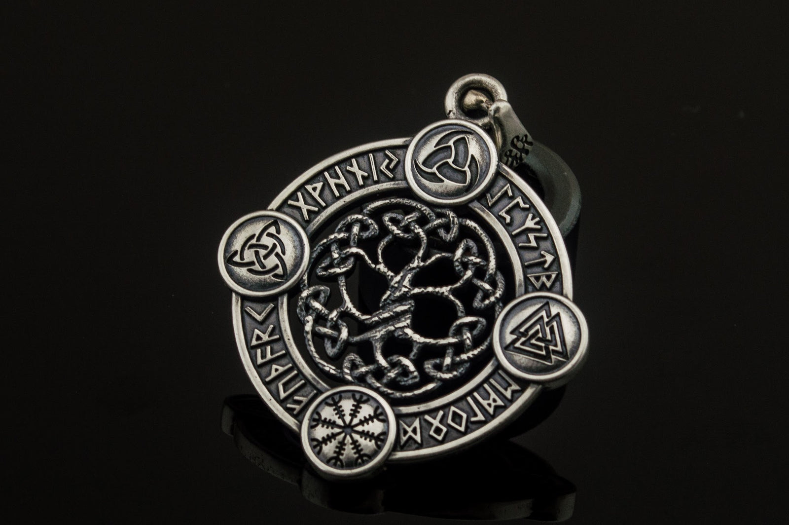 Pendentif Yggdrasil et Arbre Runique — Argent 925