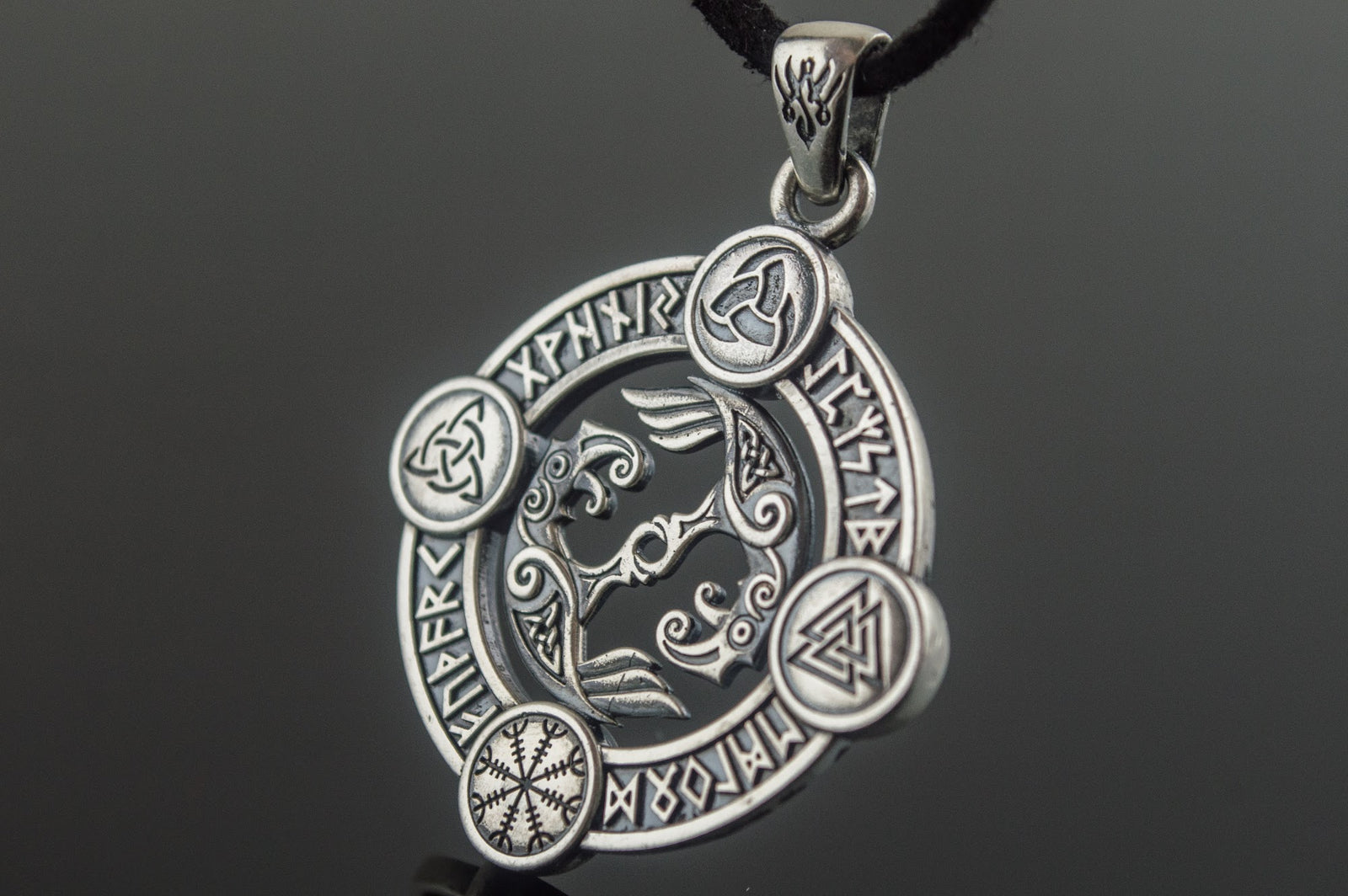 Pendentif Odin et Corbeau — Argent 925