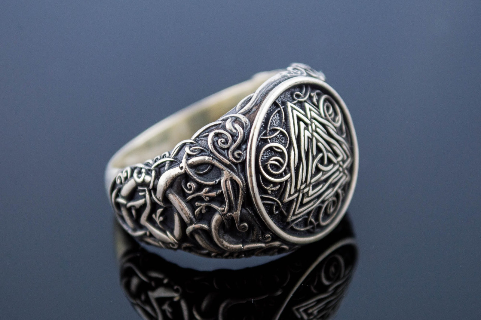 Bague Valknut et Style Urnes — Argent 925