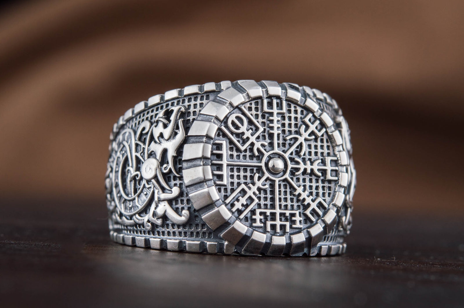 Bague Vegvisir et Ornement Massive — Argent 925