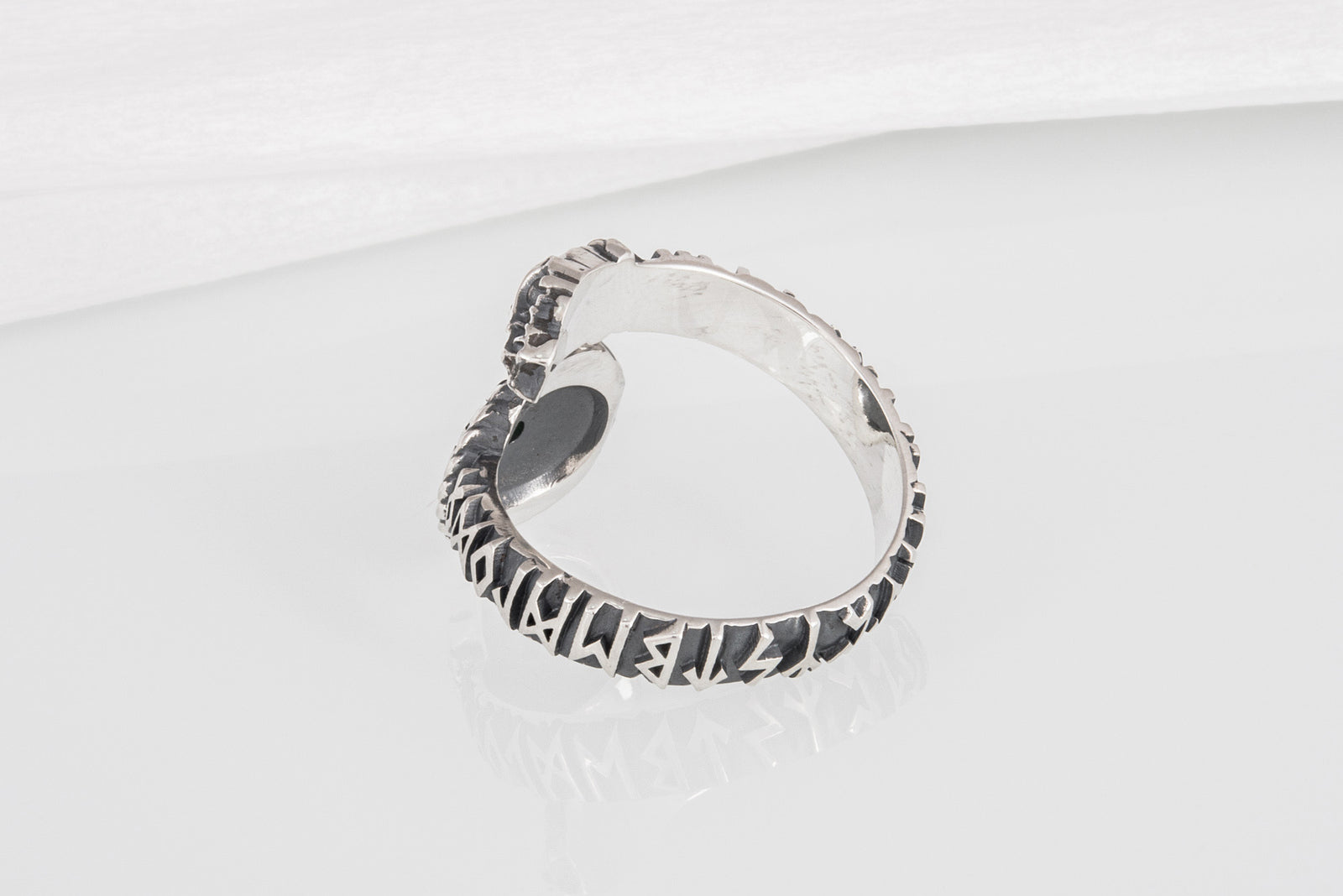Bague Serpent et Vegvisir pierre verte — Argent 925