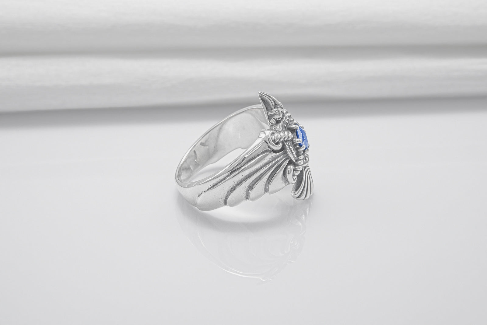Bague Corbeau pierre bleue — Argent 925