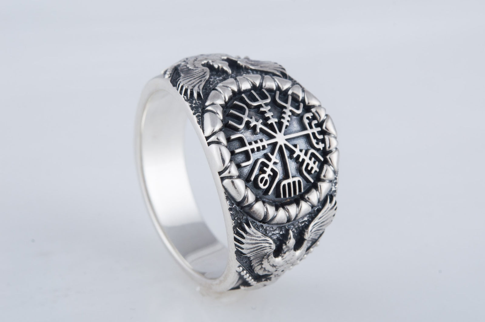 Bague Vegvisir et Corbeau — Argent 925
