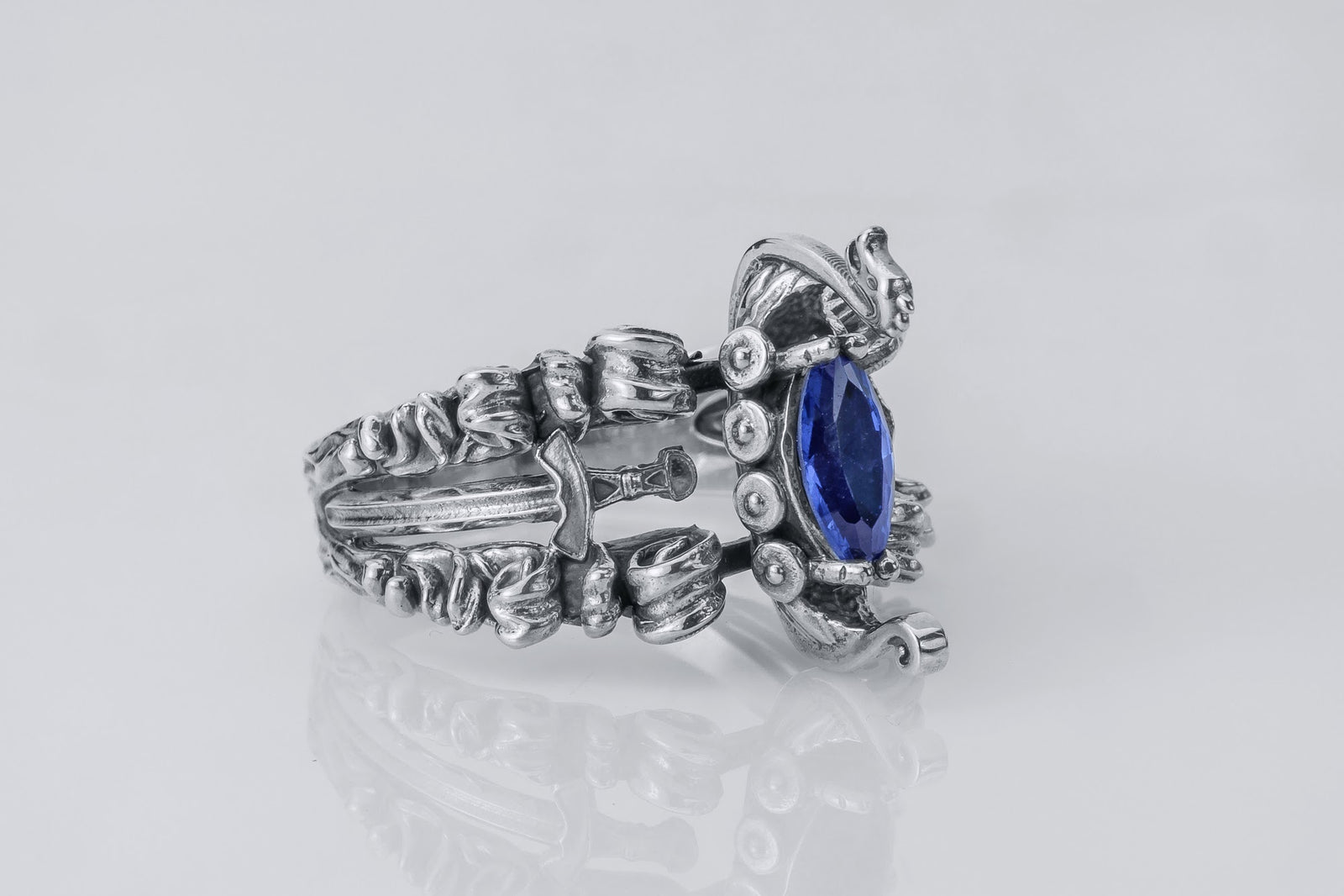 Bague Viking pierre bleue — Argent 925