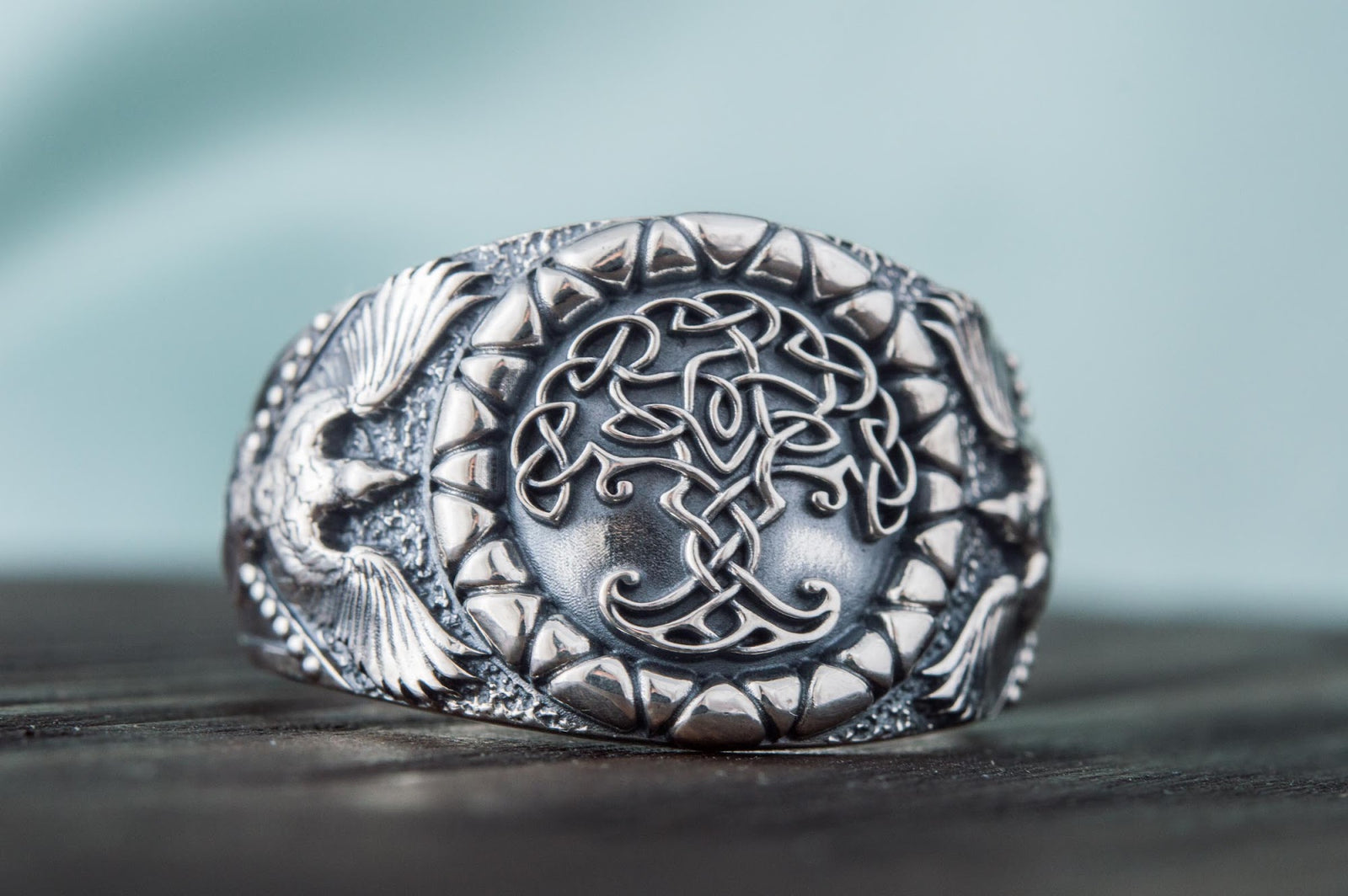 Bague Yggdrasil et Corbeau — Argent 925
