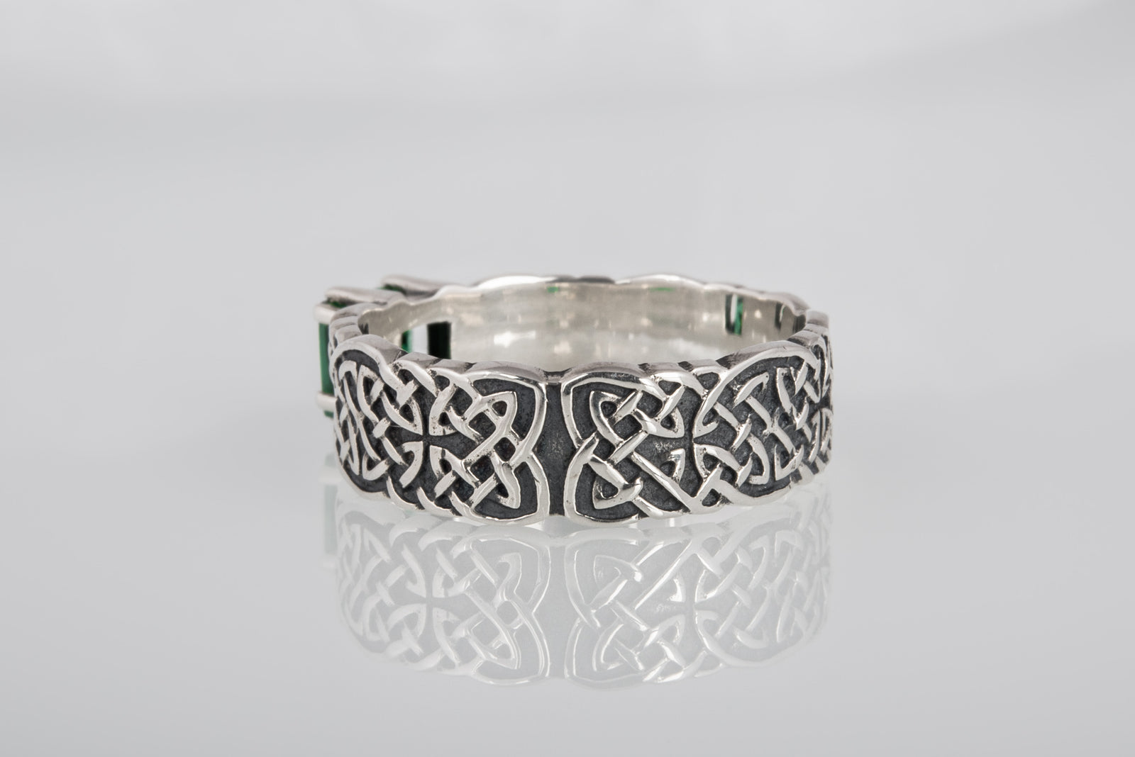 Bague Ornement et Zircon Cubique pierre verte — Argent 925