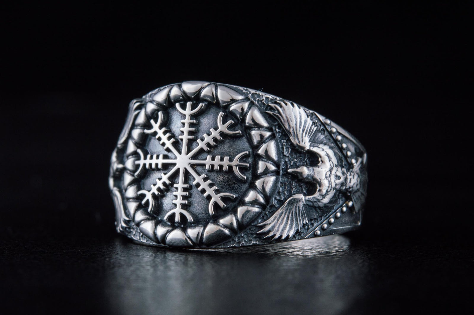 Bague Aegishjalmur et Corbeau — Argent 925