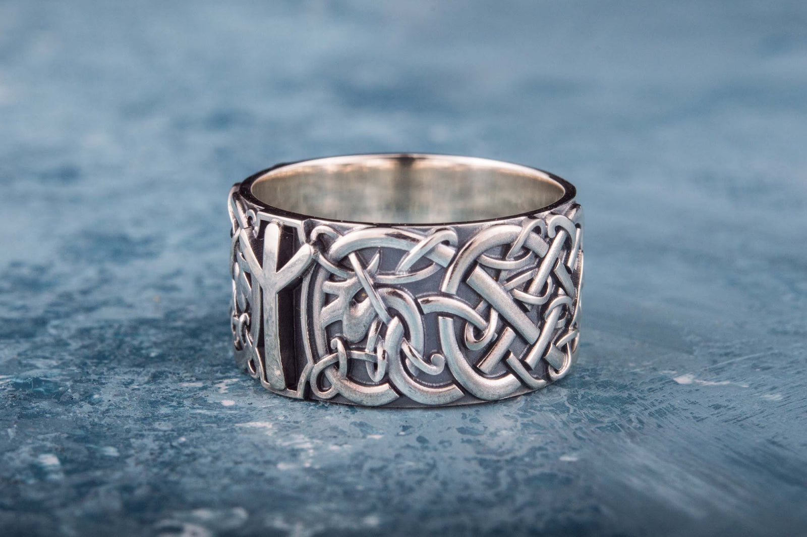 Bague Ornement et Algiz Rune — Argent 925
