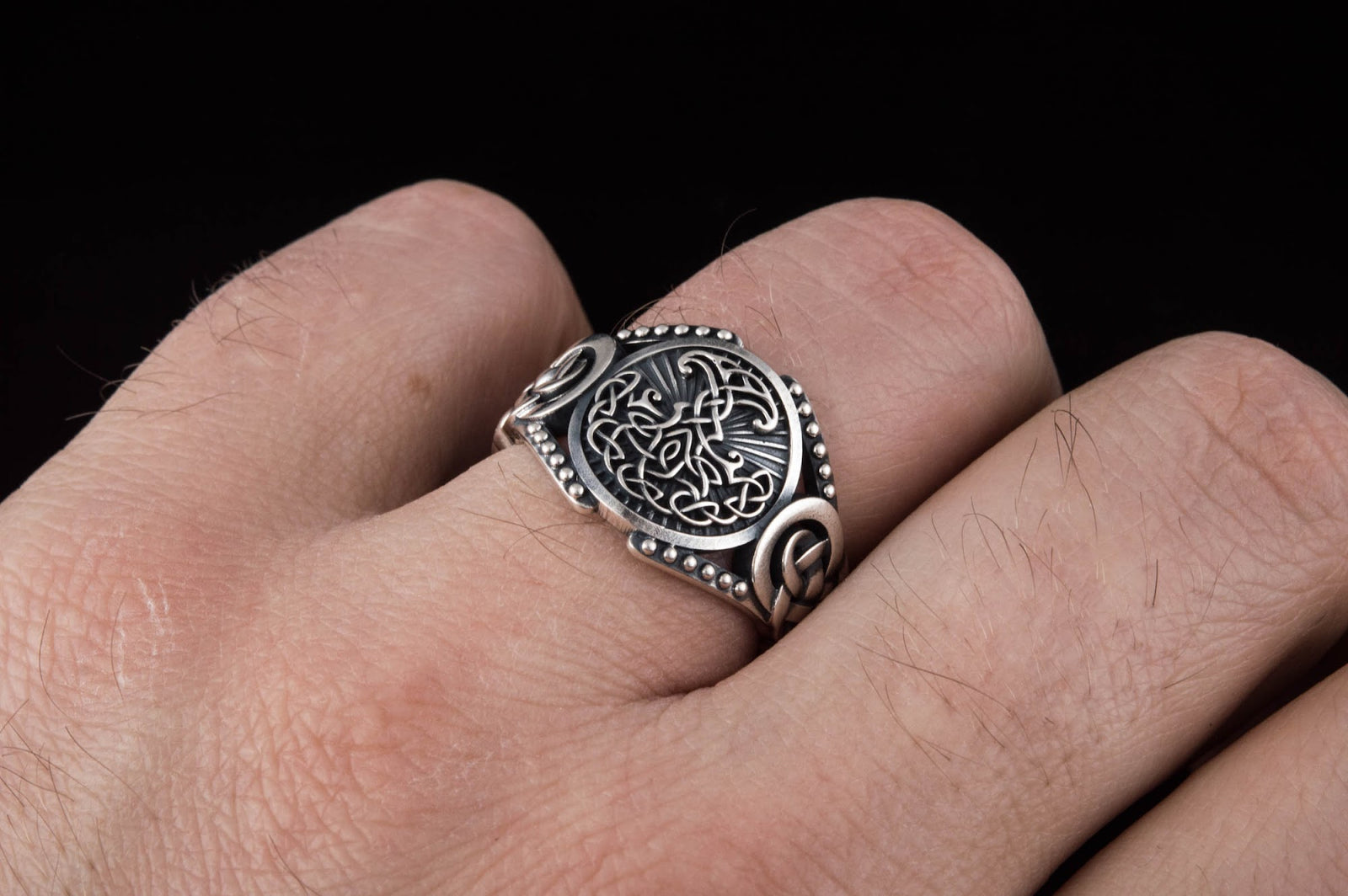 Bague Yggdrasil et Ornement Chevalière — Argent 925