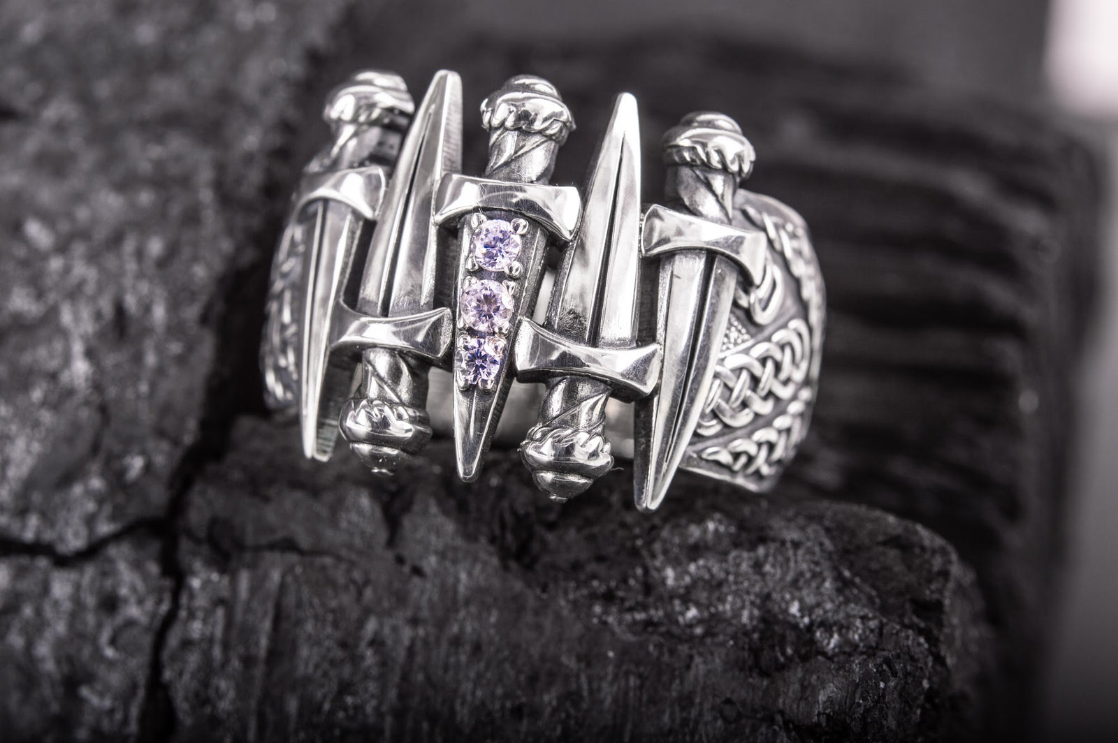Bague Épée pierre transparente — Argent 925