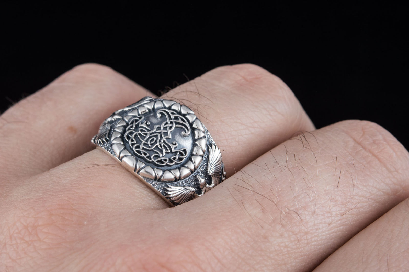 Bague Yggdrasil et Corbeau — Argent 925