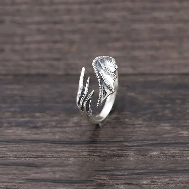 BAGUE AILES DE DRAGON NIDHOGG (ARGENT) - Viking Héritage