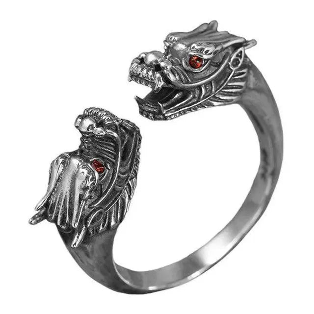 BAGUE DOUBLE TÊTE DE DRAGON (ARGENT) - Viking Héritage
