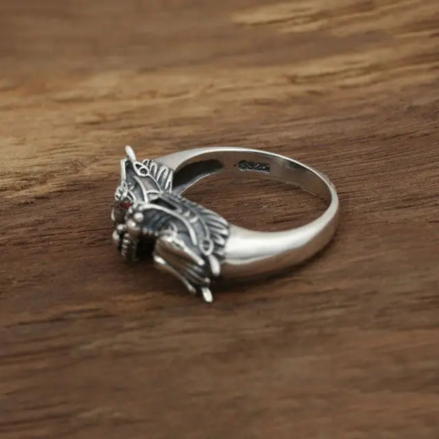 BAGUE DOUBLE TÊTE DE DRAGON (ARGENT) - Viking Héritage