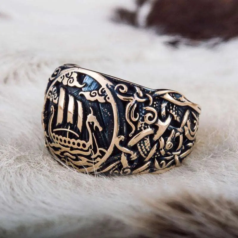 BAGUE DRAKKAR (BRONZE MASSIF) - Viking Héritage